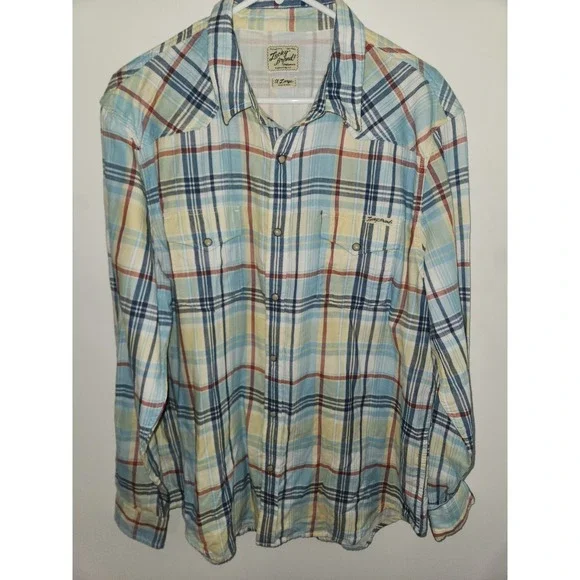 Lucky Brand Western Button Up Shirt Men's XL Pearl Snaps Long Sleeve Plaid - Picture 1 of 8
